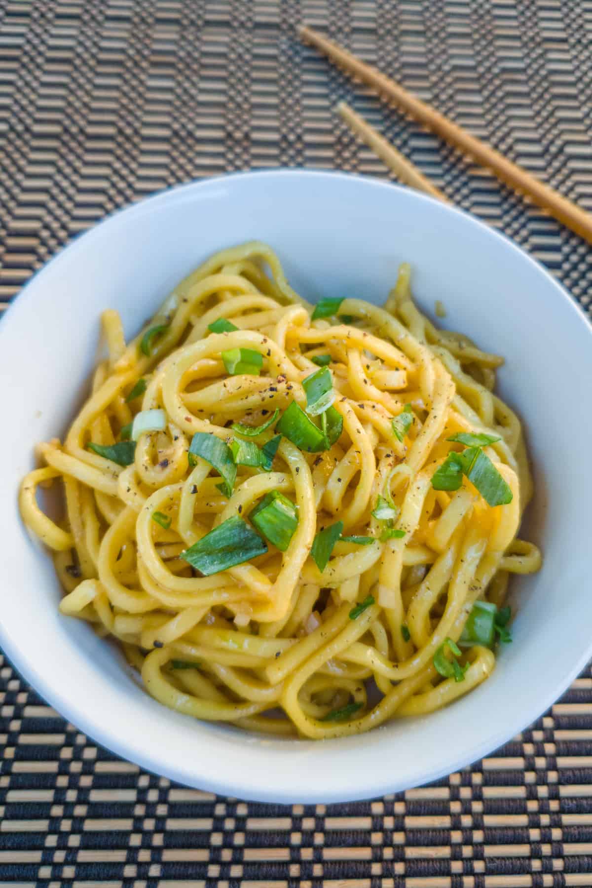 garlic noodles in a bowl