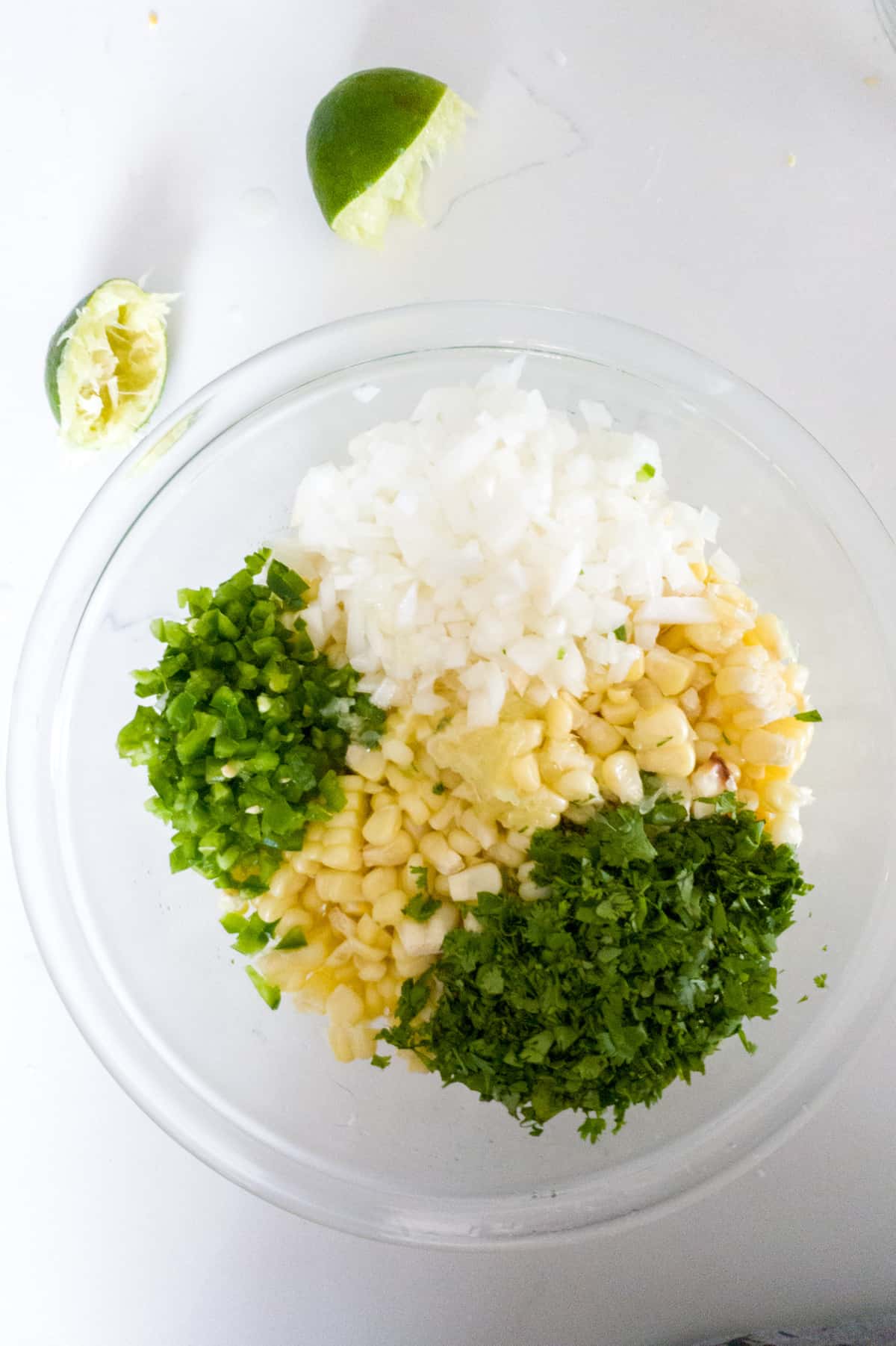 Corn salsa combined in bowl