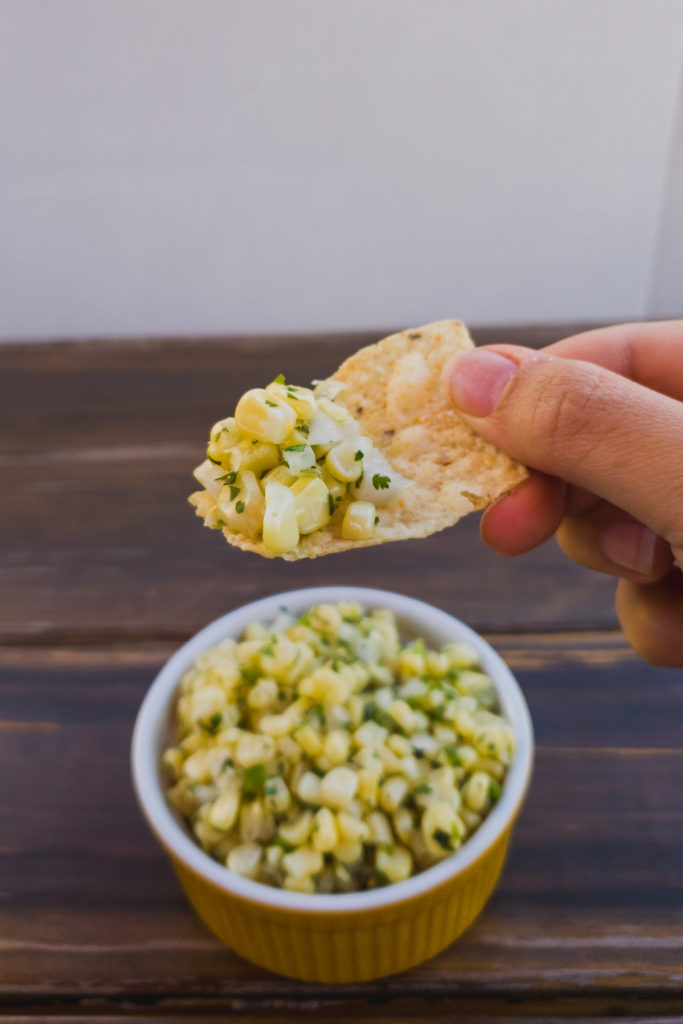 corn salsa on a chip