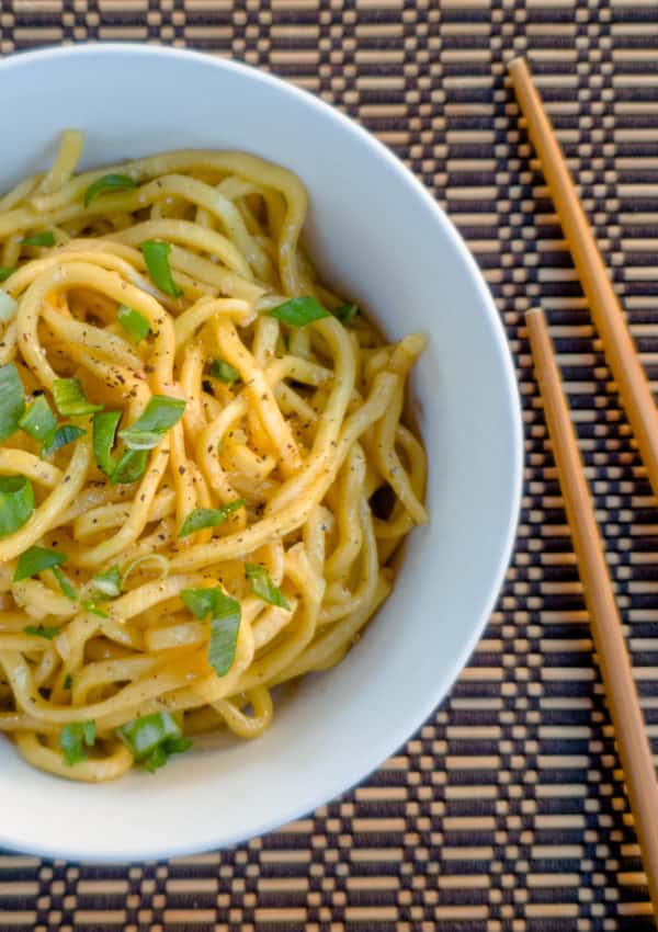 Asian garlic noodles in a bowl