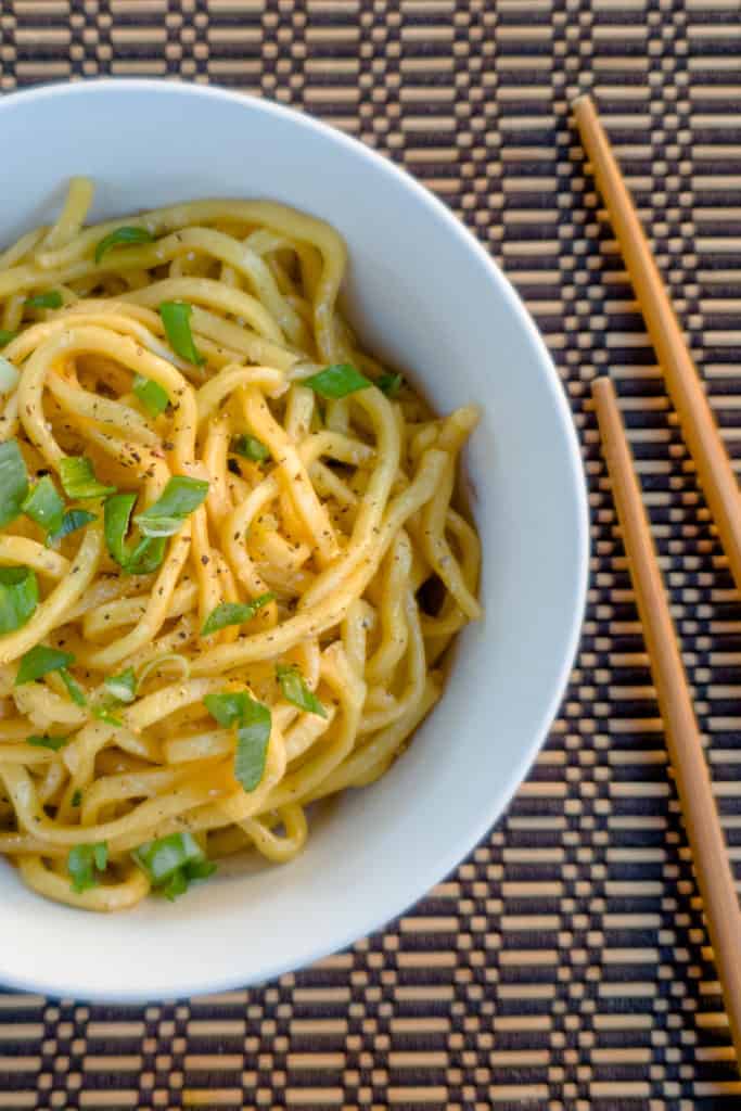 Asian garlic noodles in a bowl