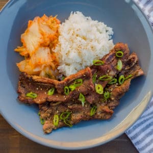 korean galbi with rice and kimchi