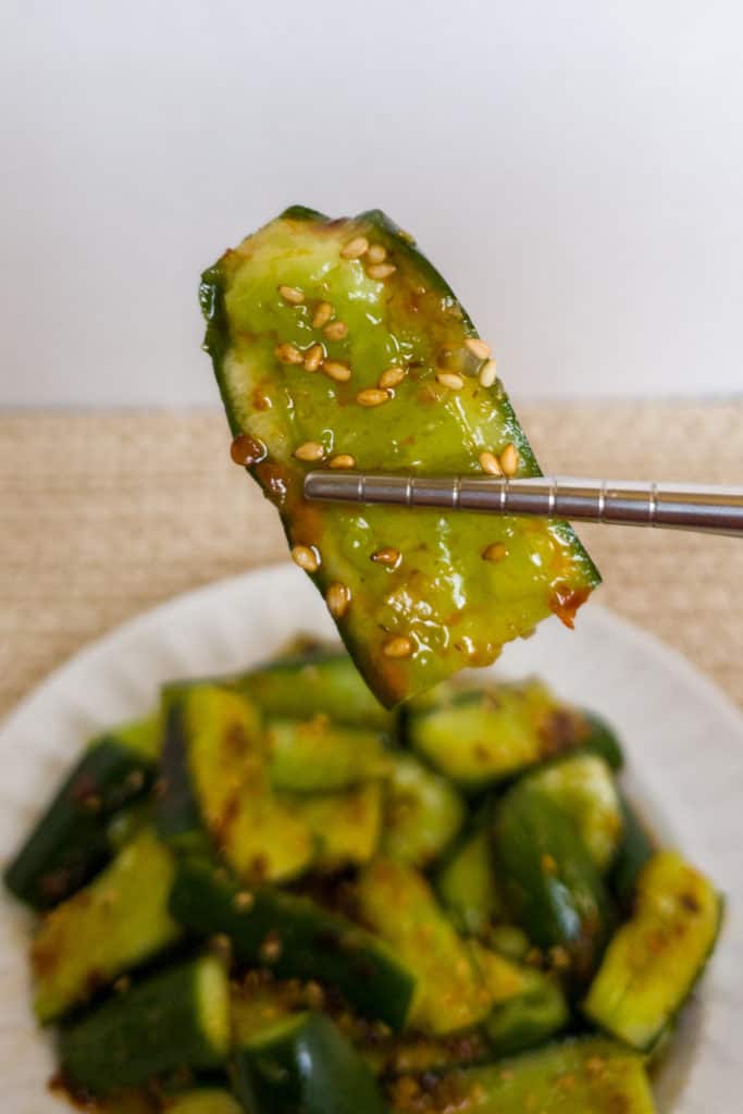 close up smash cucumber salad