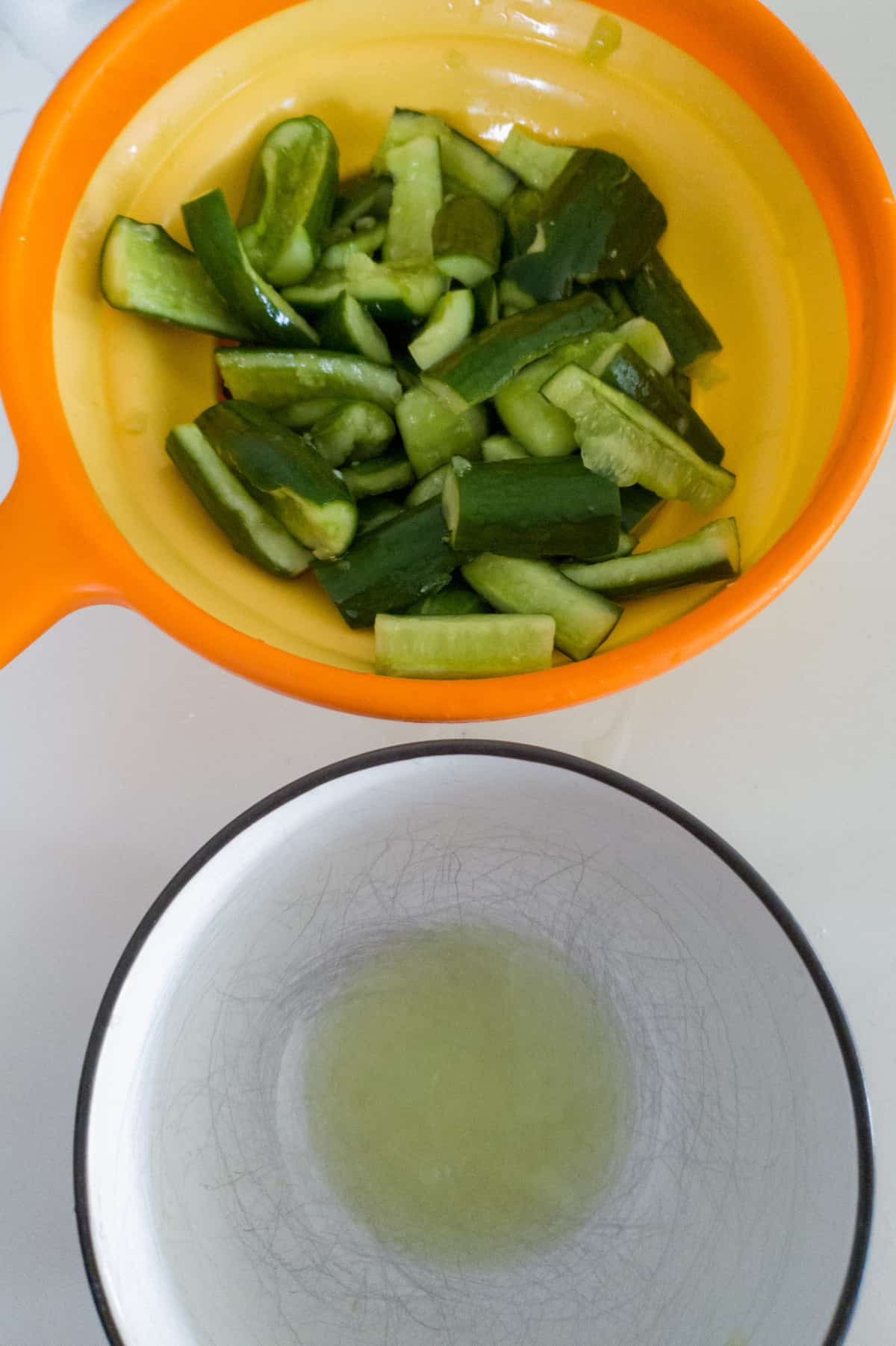 draining the cucumbers